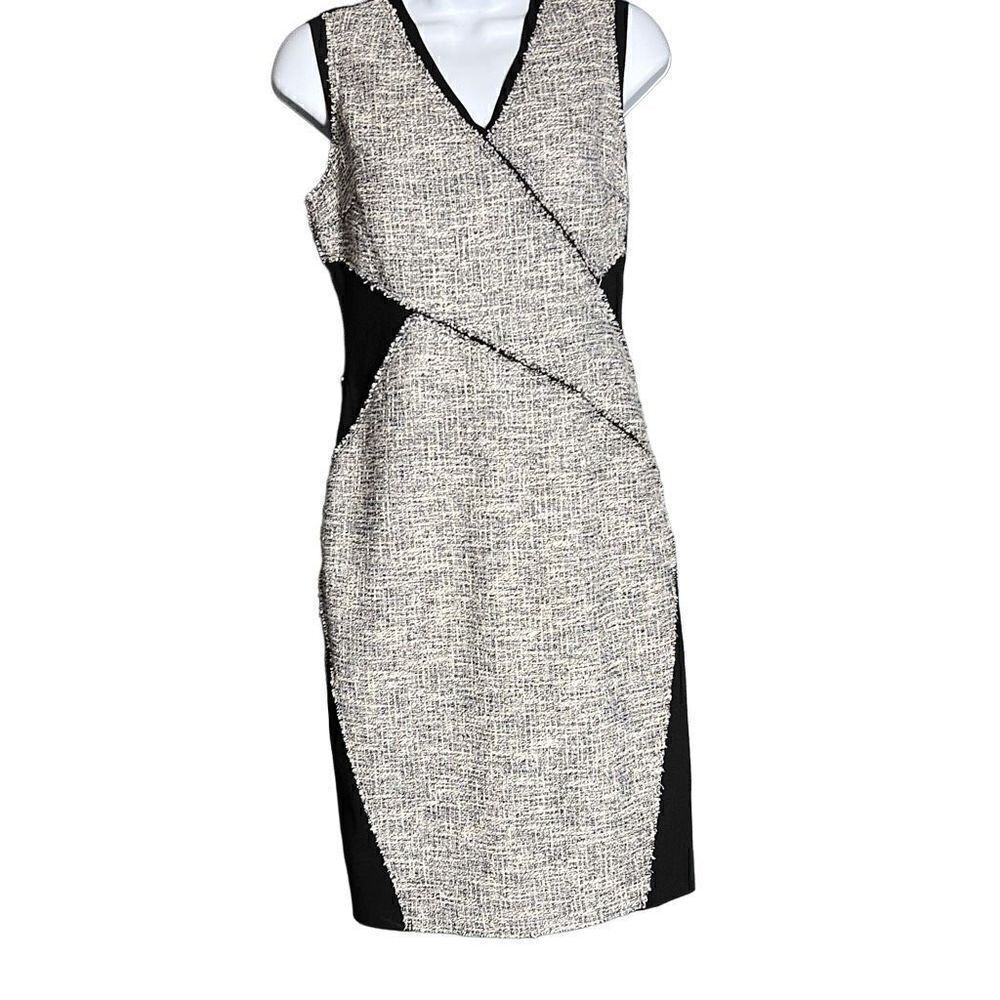 Tahari Women's Party Dress Bodycon Wrap Sleeveless Casual Work Grey Black Size 2